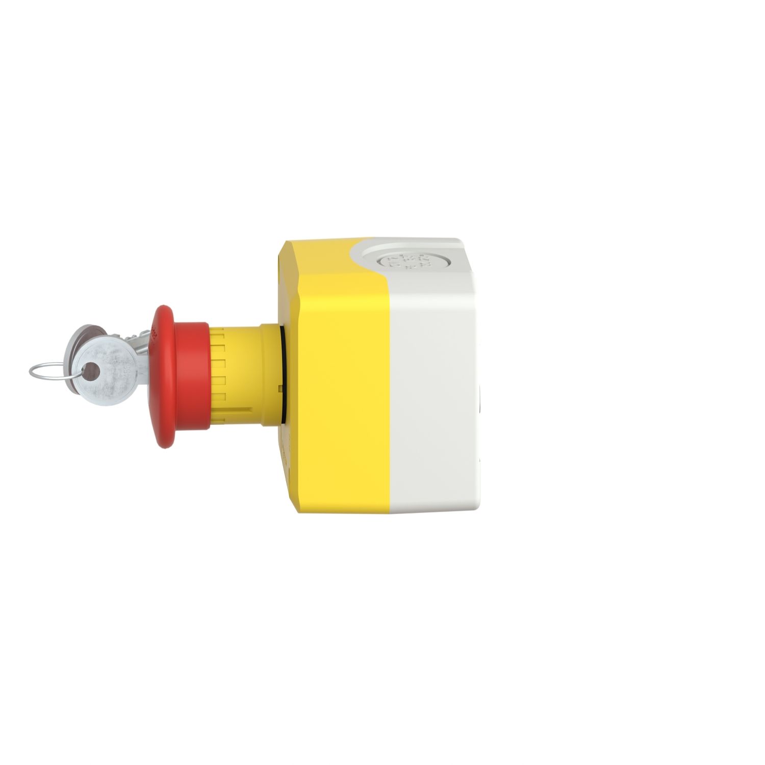 Picture of Complete control station, Harmony XALK, XALD, plastic, yellow lid, 1 red mushroom push button 40mm, key release, 2NC