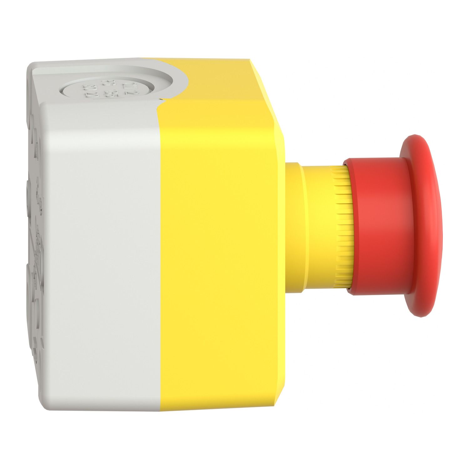 Picture of Control station, Harmony XALD XALK, plastic, yellow, 1 red mushroom head push button Ø40, emergency stop push-pull 1 NC, unmarked