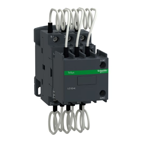 Picture of Capacitor contactor, Tesys Deca, 20kVAR at 400/415V 50Hz, 220V AC 50/60Hz coil, screw clamp terminals