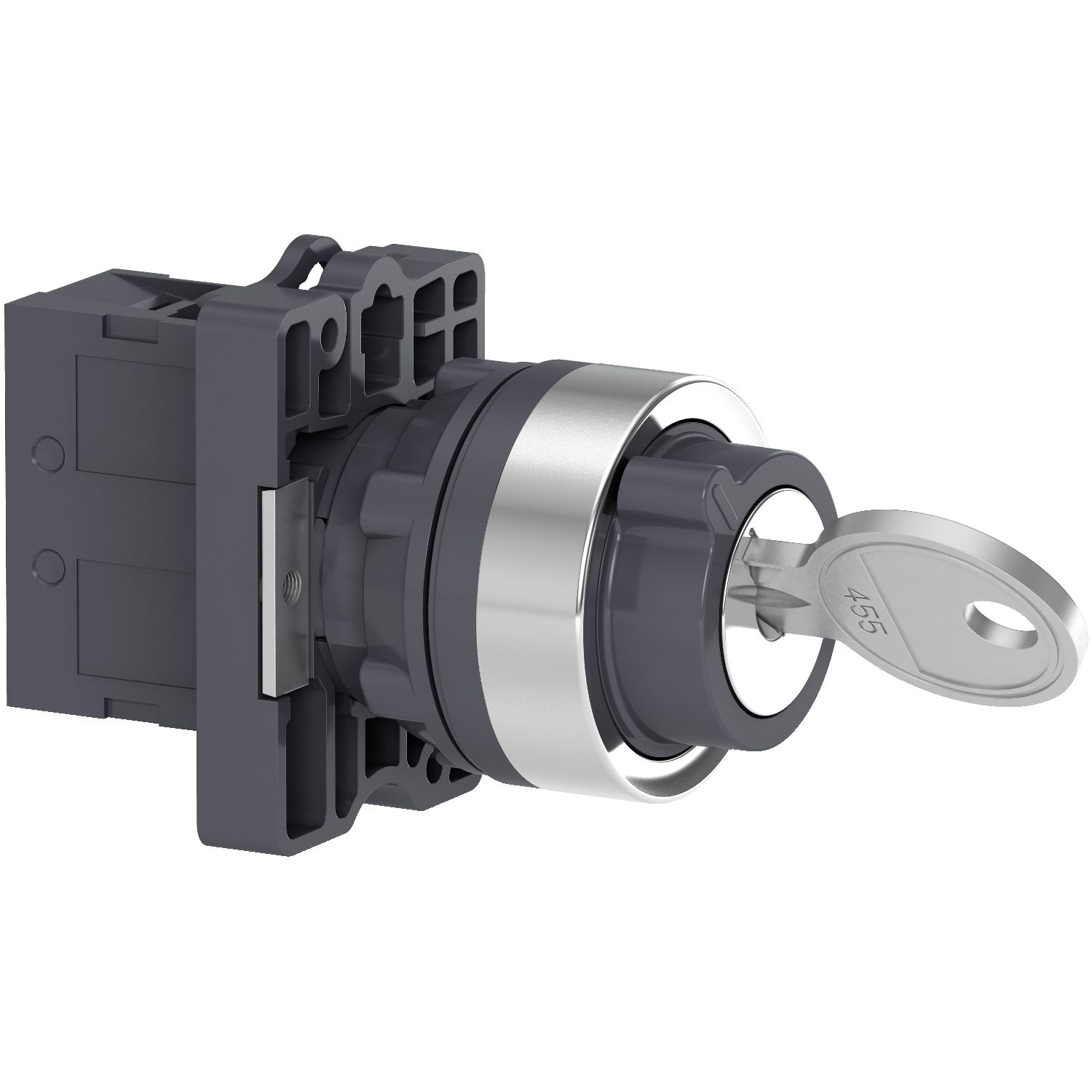 Picture of Complete selector switch, Easy Harmony XA2, plastic, black, 22mm, key 455, 2 positions, stay put, 1NO