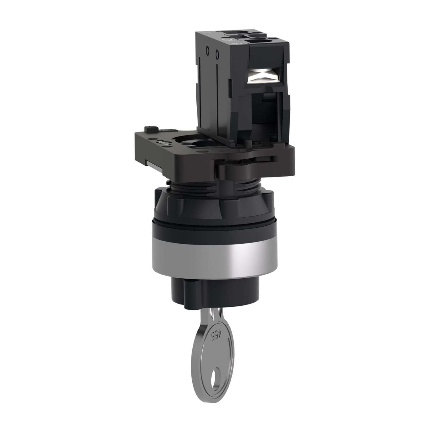 Picture of Complete selector switch, Easy Harmony XA2, plastic, black, 22mm, key 455, 2 positions, stay put, 1NO