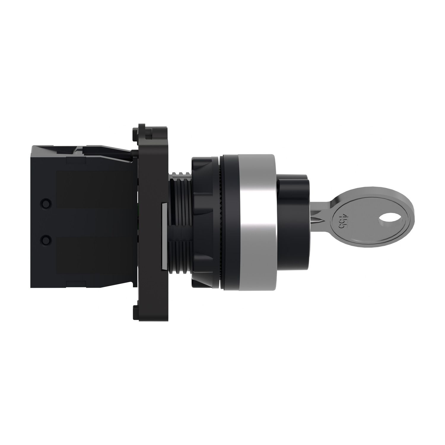 Picture of Complete selector switch, Easy Harmony XA2, plastic, black, 22mm, key 455, 2 positions, stay put, 1NO