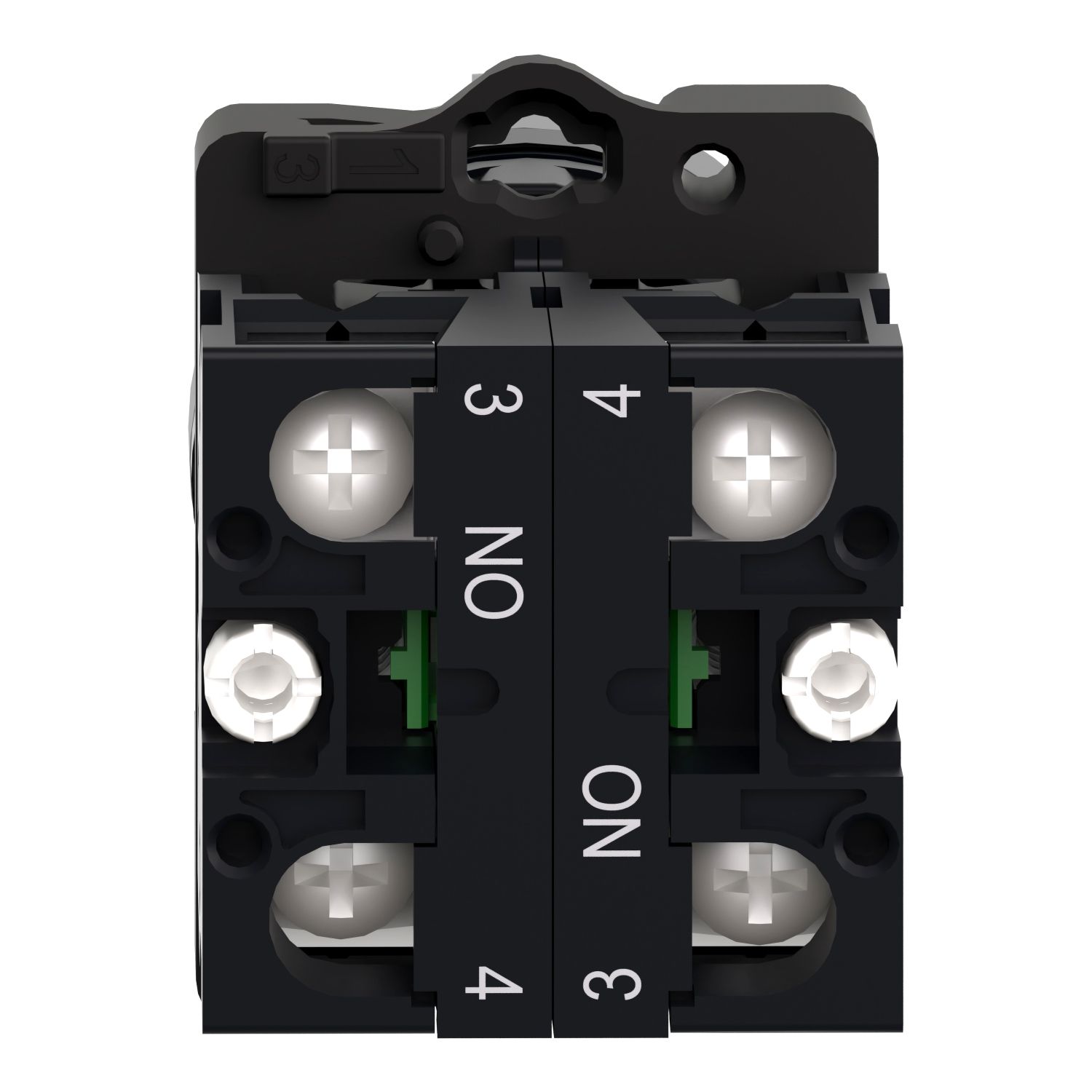 Picture of Complete selector switch, Easy Harmony XA2, plastic, black, 22mm, key 455, 3 positions, spring return to center, 2NO