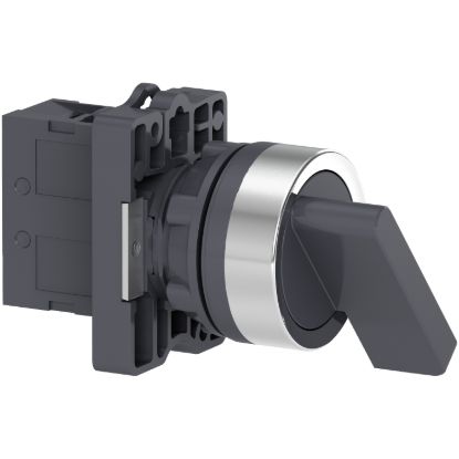 Picture of Complete selector switch, Easy Harmony XA2, plastic, black, 22mm, long handle, 2 positions, stay put, 1NO