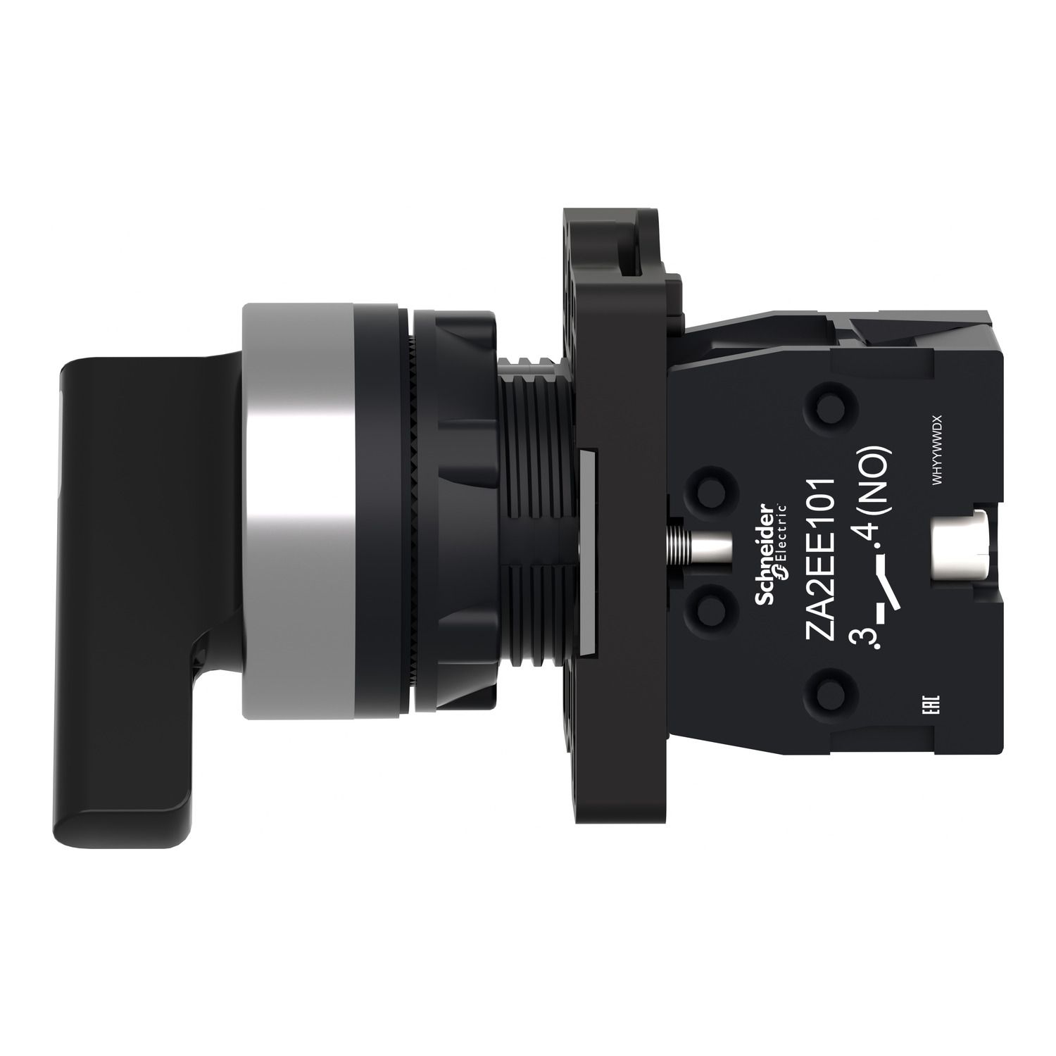 Picture of Complete selector switch, Easy Harmony XA2, plastic, black, 22mm, long handle, 2 positions, stay put, 1NO