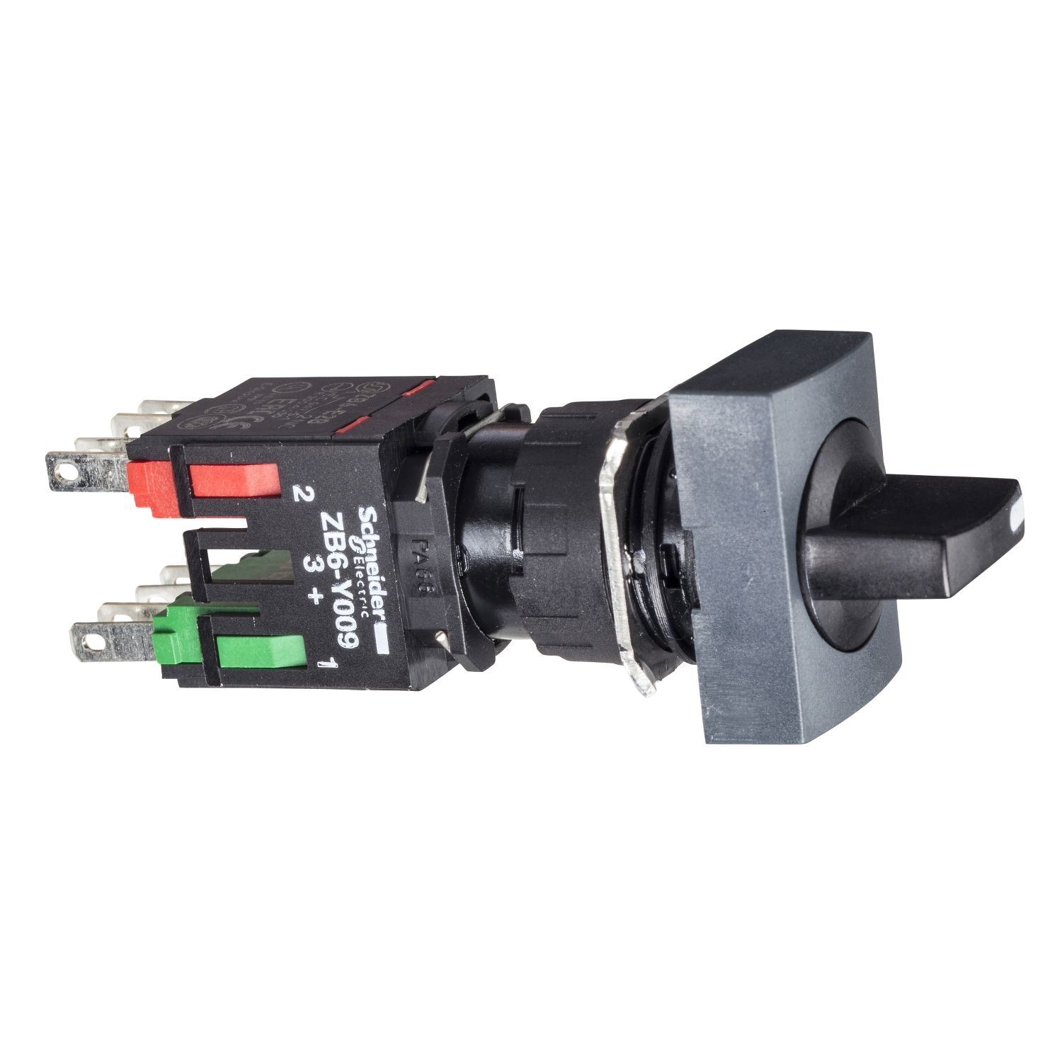 Picture of Selector switch, Harmony XB6, black rectangular, 16mm, 3 positions, stay put, 1NO