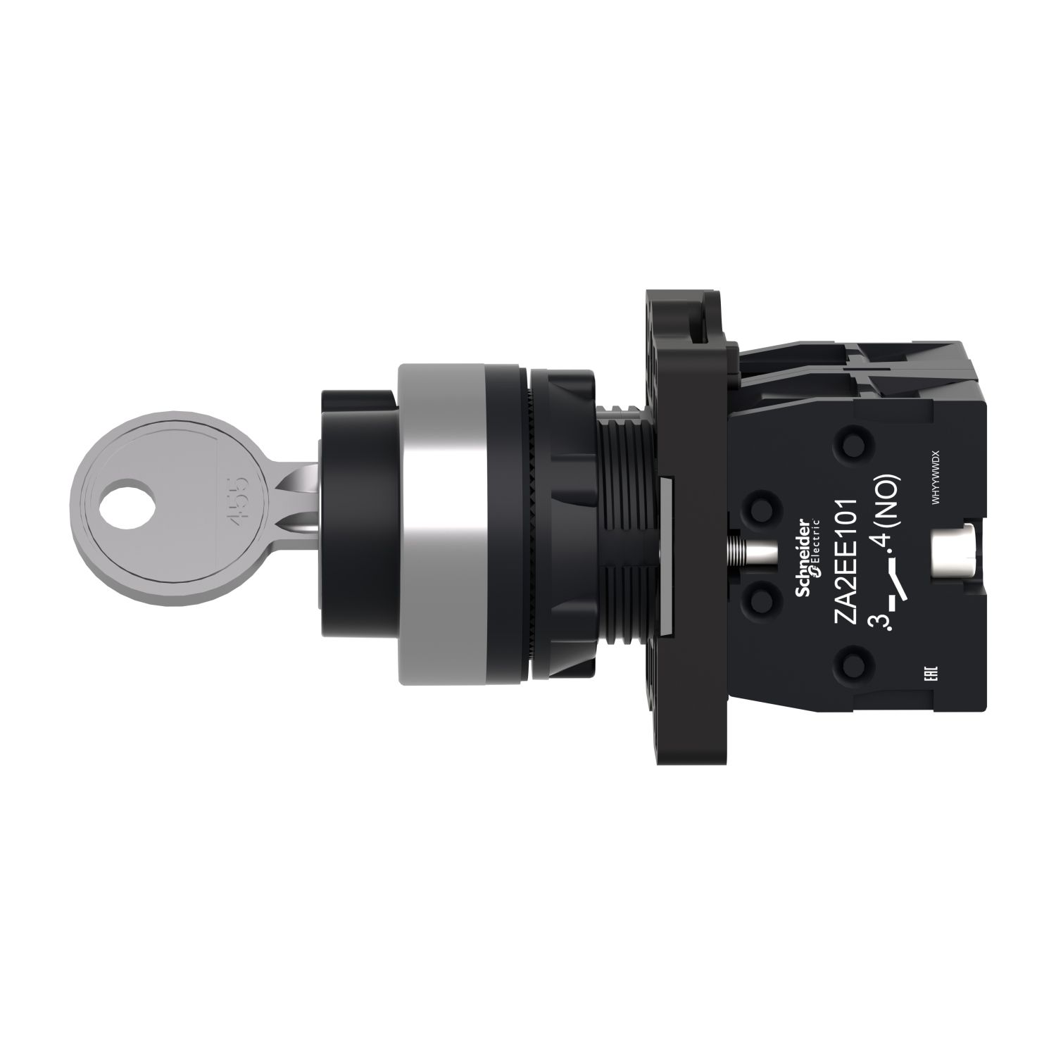 Picture of Complete selector switch, Easy Harmony XA2, plastic, black, 22mm, key 455, 2 positions, stay put, 2NO