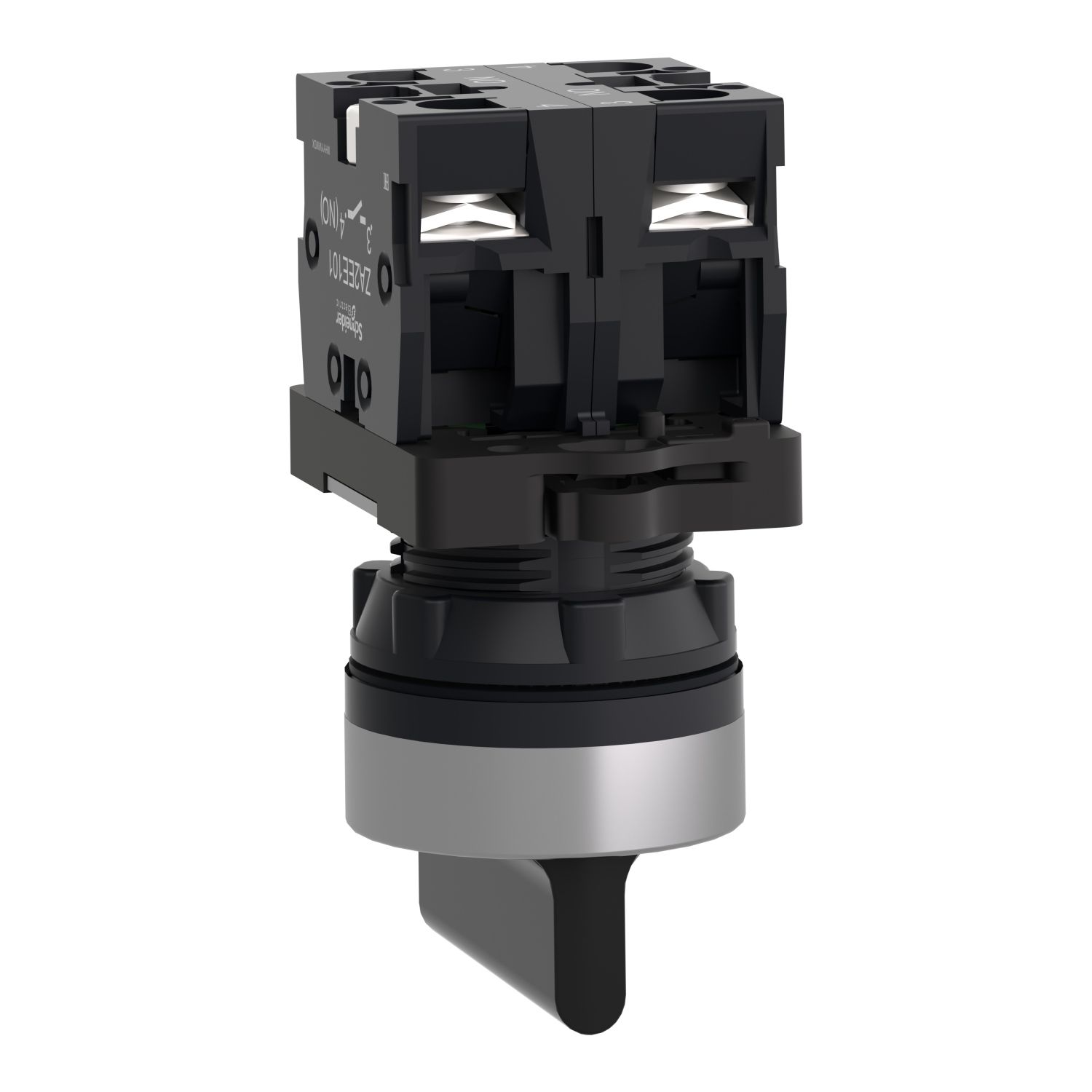 Picture of Complete selector switch, Easy Harmony XA2, plastic, black, 22mm, long handle, 3 positions, stay put, 2NO