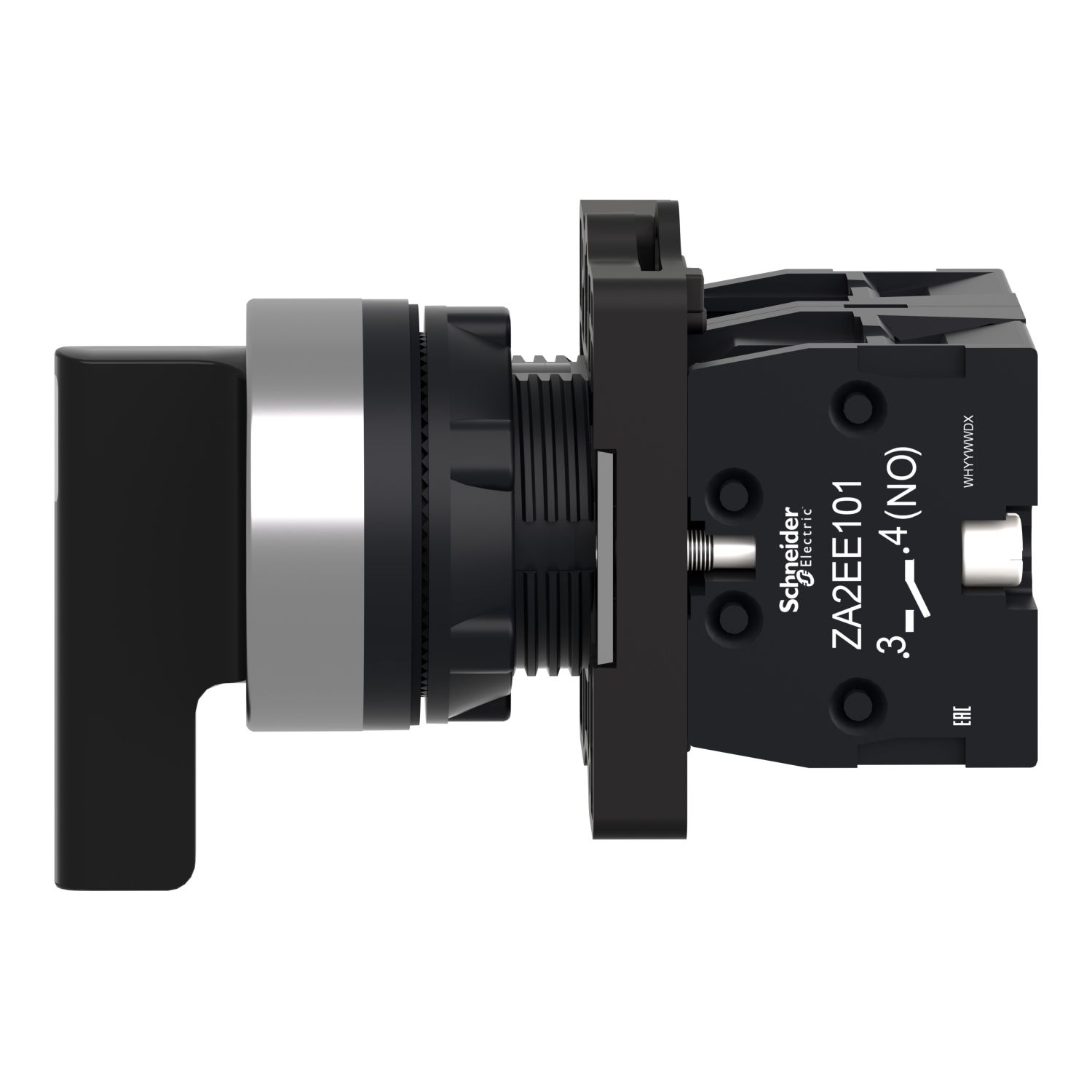 Picture of Complete selector switch, Easy Harmony XA2, plastic, black, 22mm, long handle, 3 positions, stay put, 2NO