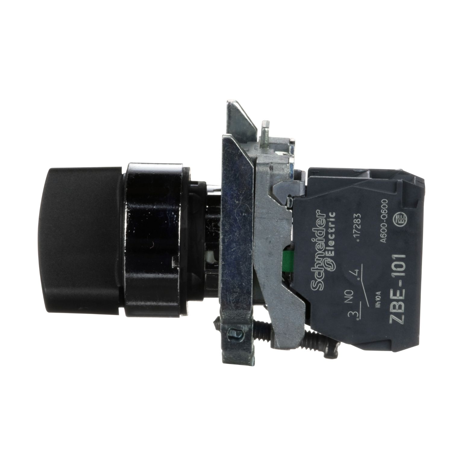 Picture of Selector switch, Harmony XB4, metal, black, 22mm, 2 positions, stay put, 1NO