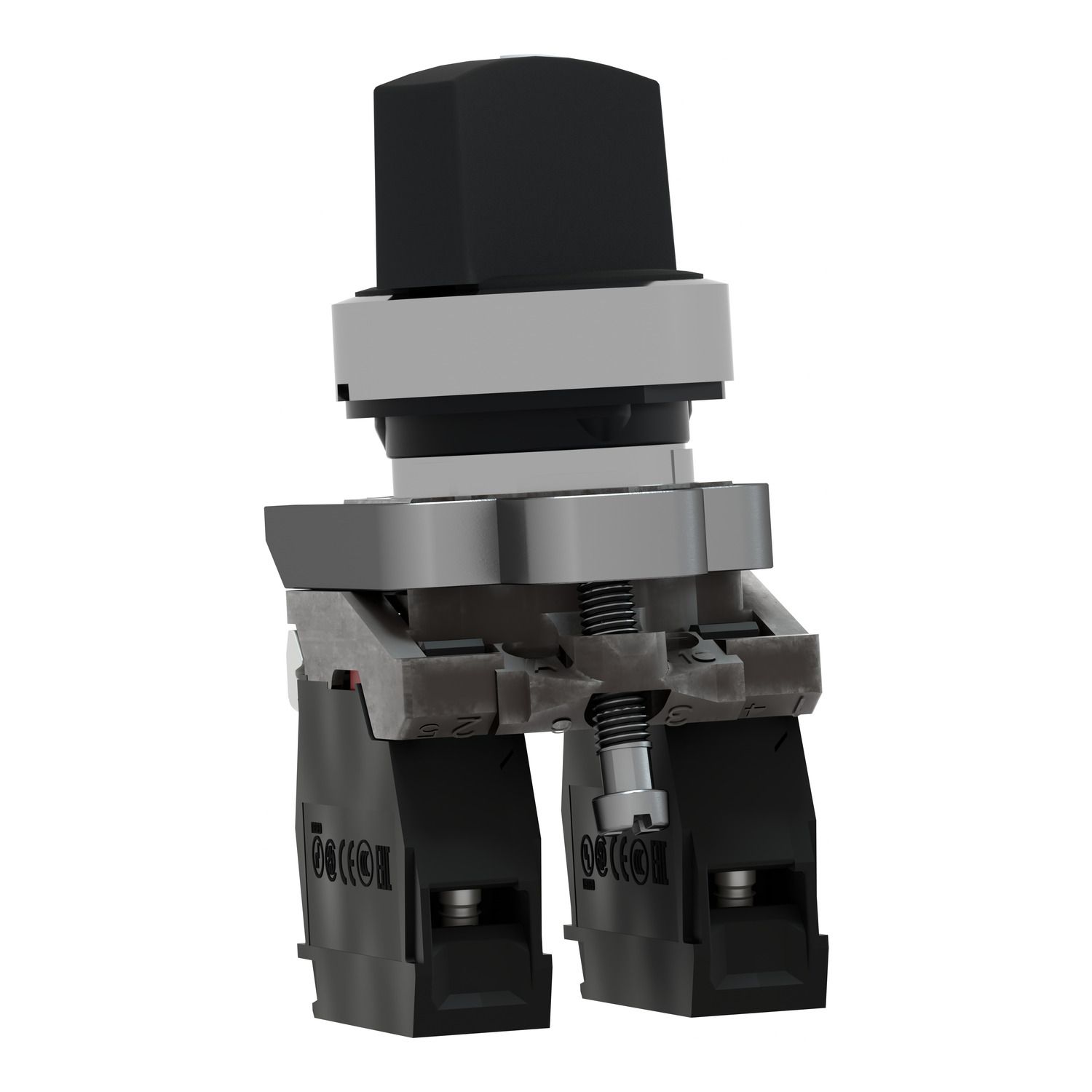 Picture of Selector switch, Harmony XB4, metal, black, 22mm, 2 positions, stay put, 1NO+1NC