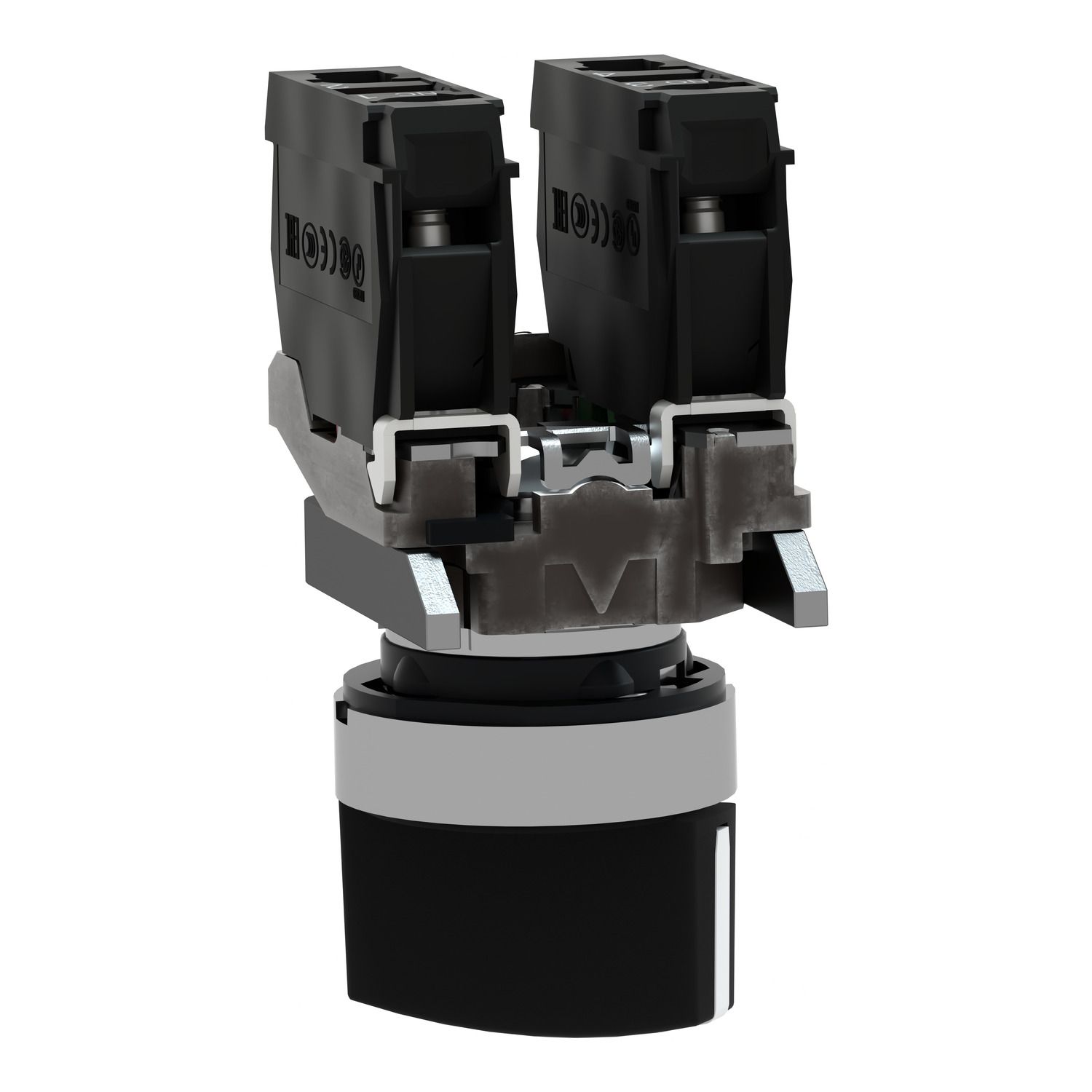 Picture of Selector switch, Harmony XB4, metal, black, 22mm, 2 positions, stay put, 1NO+1NC