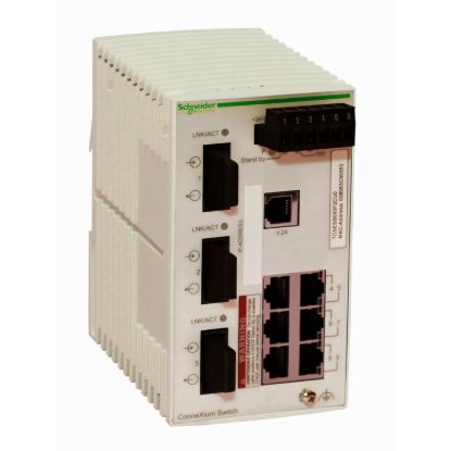 Picture of switch, Modicon Networking, basic managed switch, 6 ports for copper, 3 ports for fiber optic multimode