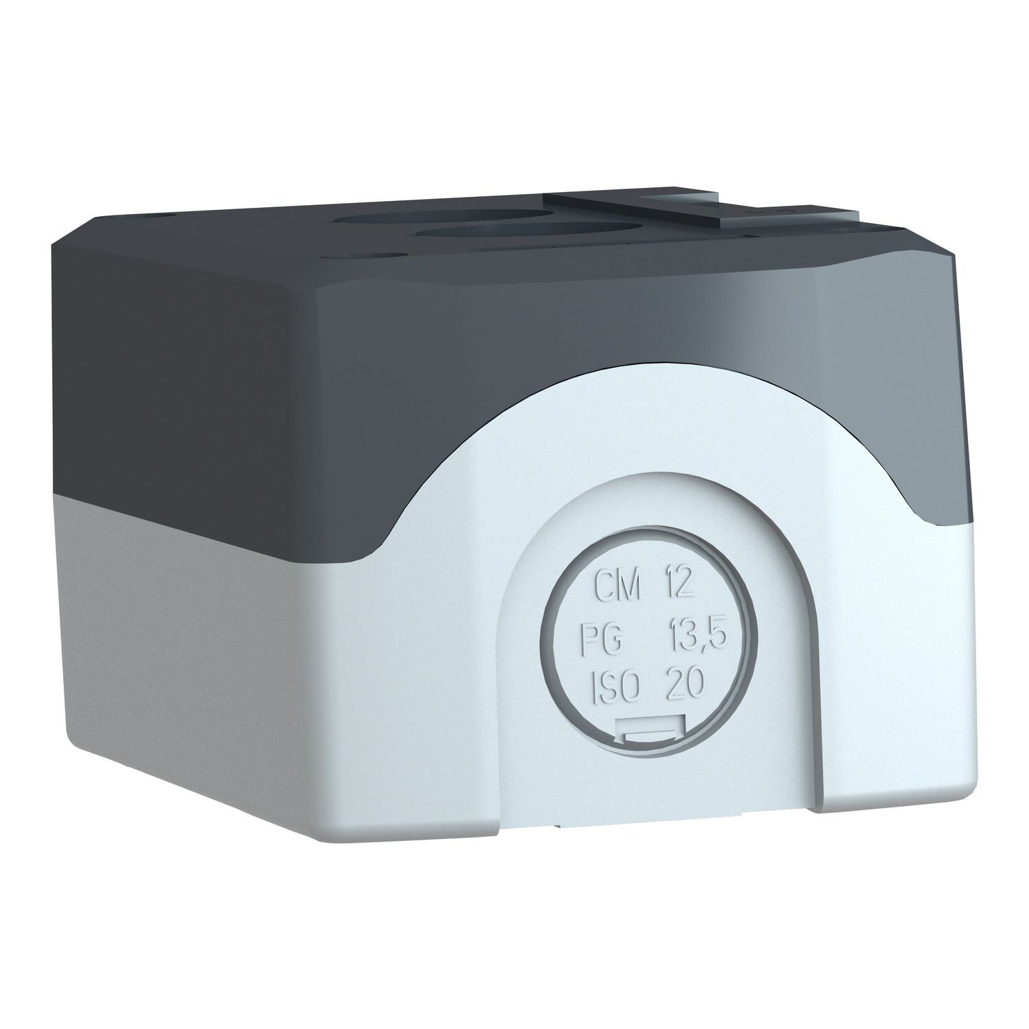 Picture of Empty enclosure, Harmony XALD XALK, plastic, dark grey lid, for push button 22mm, 2 cut outs