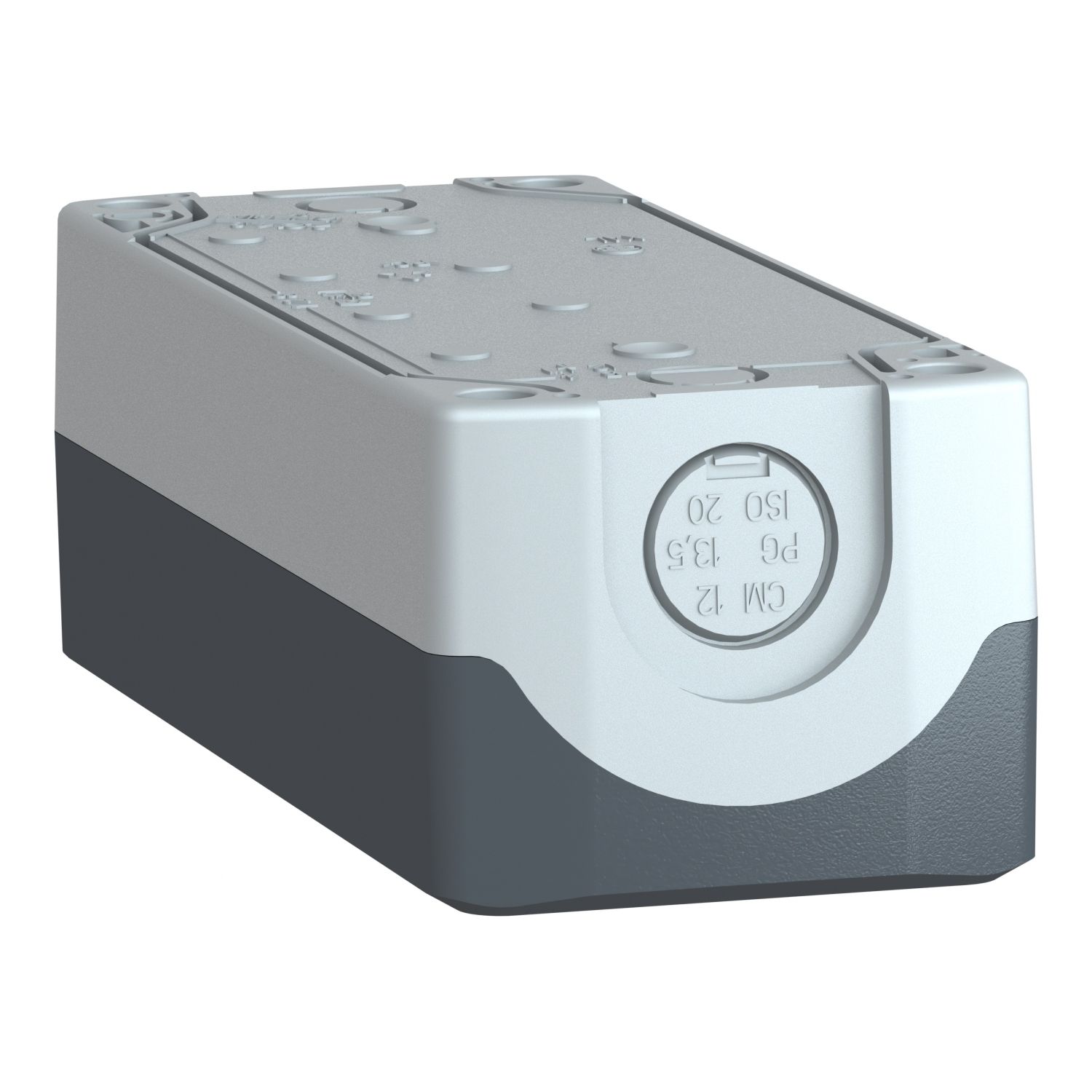 Picture of Empty control station, Harmony XALD XALK, plastic, dark grey lid, light grey base, 4 cut out