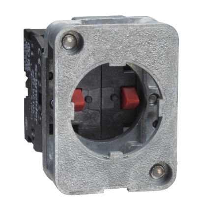 Picture of Contact block, Harmony XAC, single contact, spring return, front mounting, 40mm horizontal/30mmVertical fixing centres, 1NO
