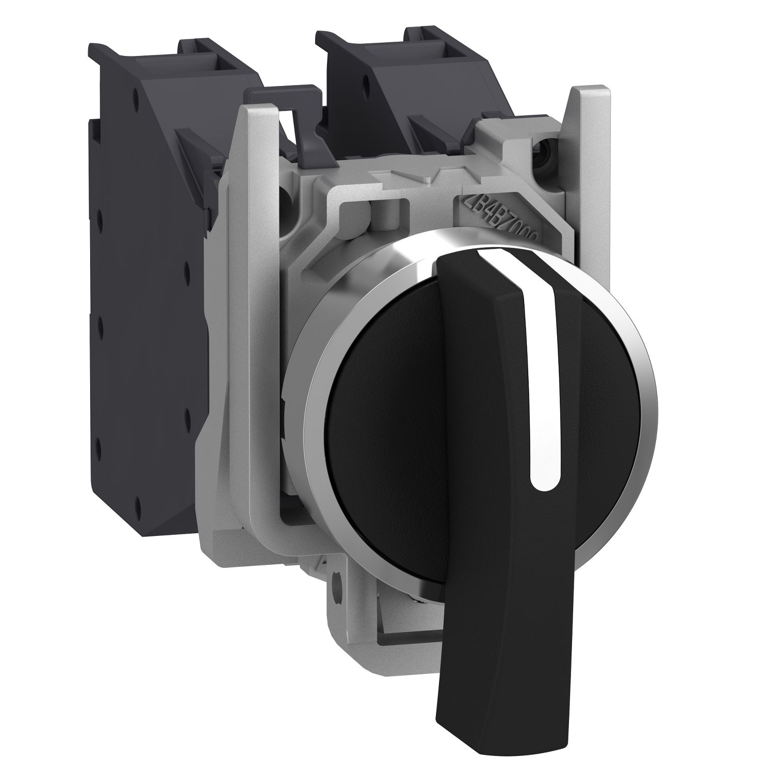 Picture of Selector switch, Harmony XB4 - ATEX D, metal, 22mm, 3 positions, black long handle, spring return, screw clamp terminals, 2NO