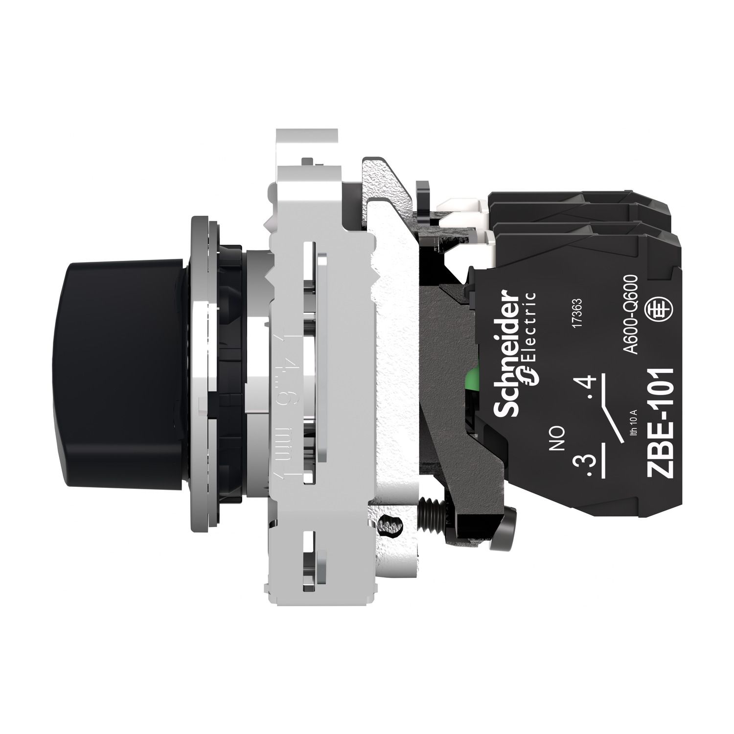 Picture of Selector switch flush mounted, Harmony XB4, metal, black, 30mm, 2 positions, stay put, 1NO+1NC