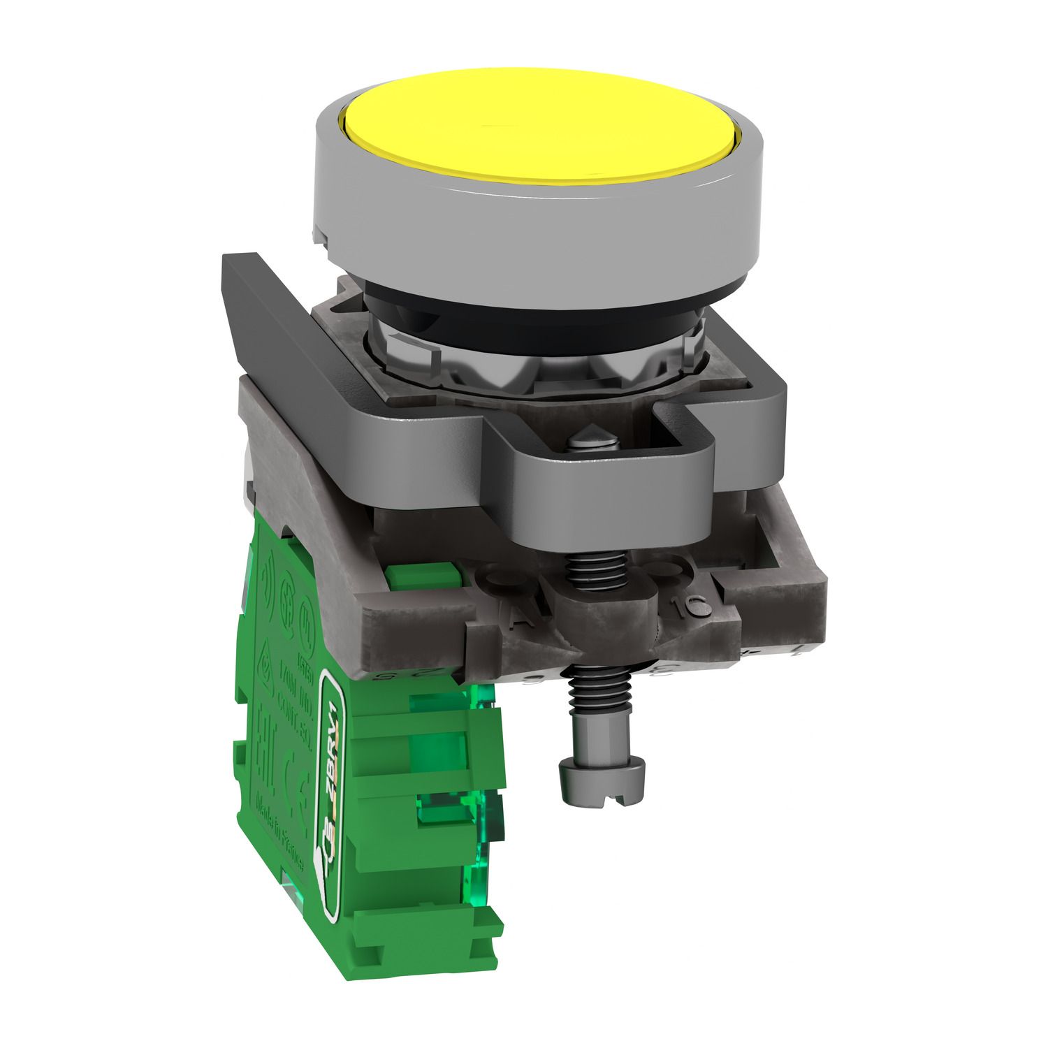 Picture of Wireless and batteryless transmitter, Harmony XB5R, push button, metal, yellow, 22mm, spring return