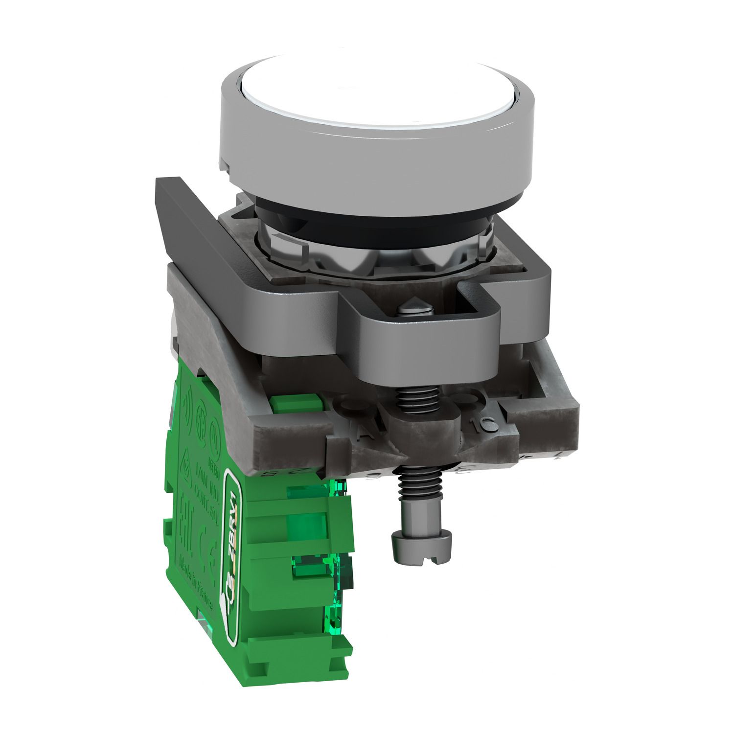 Picture of Wireless and batteryless transmitter, Harmony XB5R, push button, metal, white, 22mm, spring return