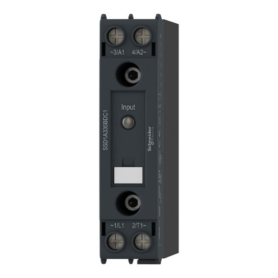 Picture of DIN rail mount relay,  Harmony Solid State Relays, 30A, DC switching, input 4 to 32V DC, output 1 to 150V DC