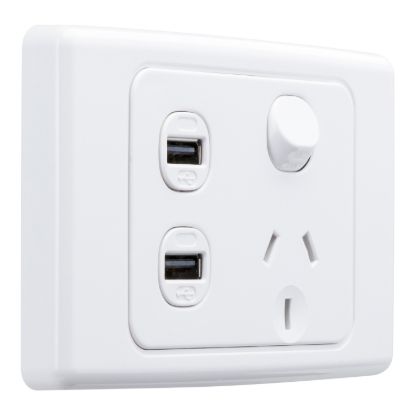 Picture of Switched Socket, 2000 Series, Single 10A GPO with 2 x 30USBCM Chargers