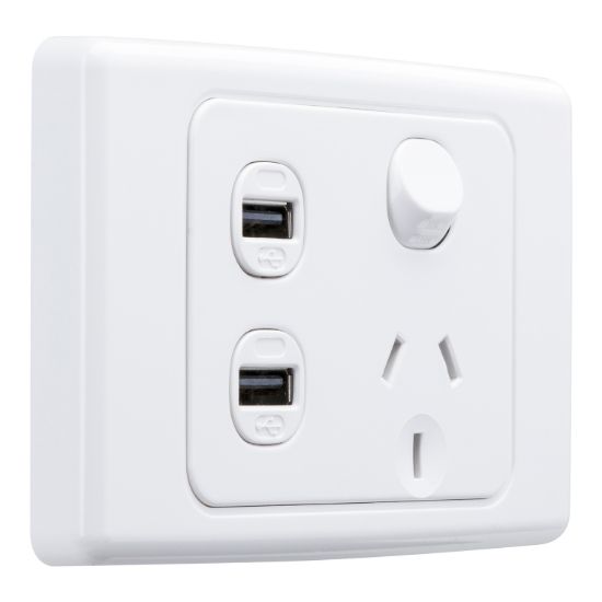 Picture of Switched Socket, 2000 Series, Single 10A GPO with 2 x 30USBCM Chargers