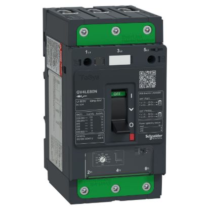 Picture of Motor circuit breaker, TeSys GV4, TeSys GV4, 3P, 80A, Icu 50kA, magnetic, EverLink terminals