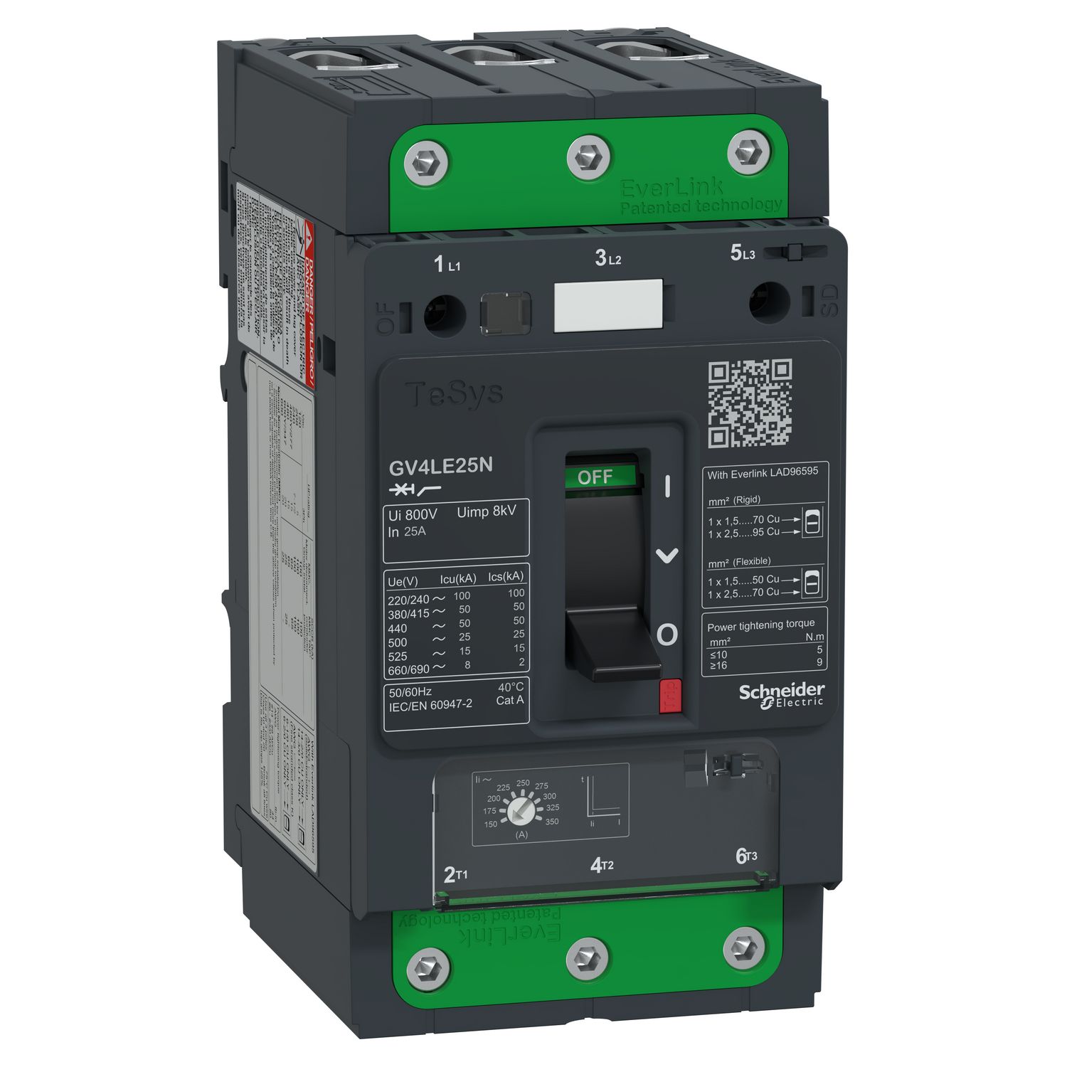 Picture of Motor circuit breaker, TeSys GV4, TeSys GV4, 3P, 25A, Icu 50kA, magnetic, EverLink terminals