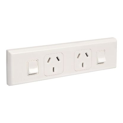 Picture of Socket Outlet 600 Series - Twin switched - Assembled - Horizontal - Worktop - Single base - 250 V - 10 A - White