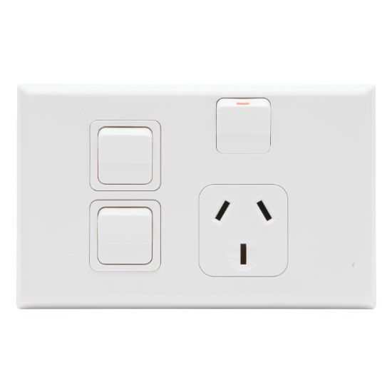 Picture of Single Horizontal Switch Socket Outlet With 2 Removable Switch; 10A, White