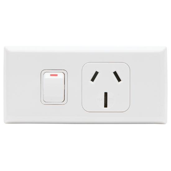 Picture of Single Worktop Switched Socket Outlet; 15A, 250VAC, White