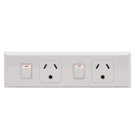Picture of Round Earth Double Horizontal Worktop Switch Socket With Twin Base; 10A, White