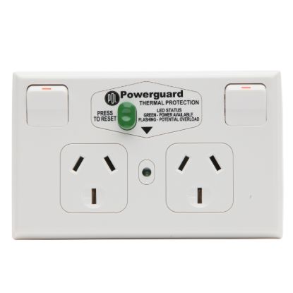 Picture of Twin Double Switch Socket With Thermal and Over-Current Protection, Clipsal - 600 Series, 10A 2P