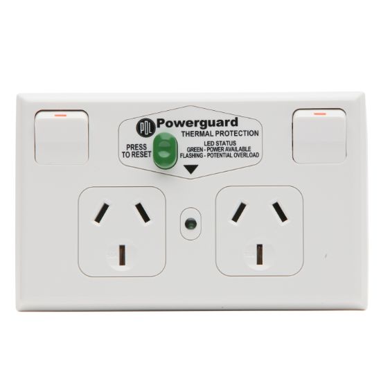 Picture of Twin Double Switch Socket With Thermal and Over-Current Protection, Clipsal - 600 Series, 10A 2P