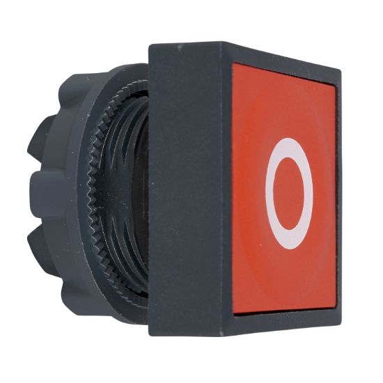 Picture of Head for non illuminated push button, Harmony XB5, red square flush pushbutton Ø22 mm spring return "O"