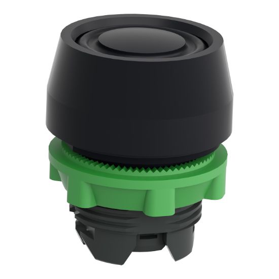 Picture of Push button head, Harmony XB5, plastic, flush, black, 22mm, spring return, coloured boot, unmarked
