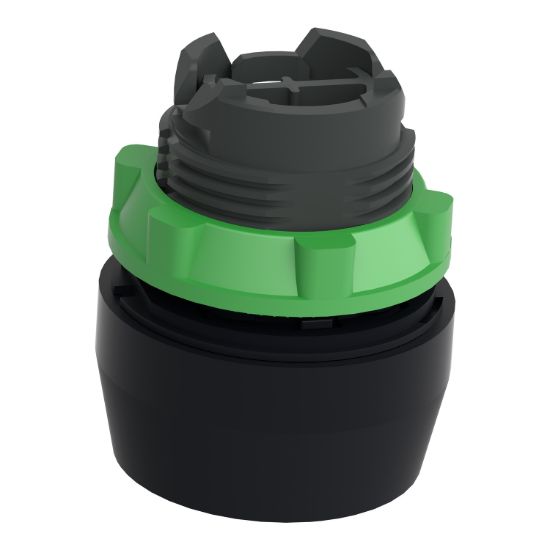 Picture of Push button head, Harmony XB5, plastic, flush, black, 22mm, spring return, coloured boot, unmarked