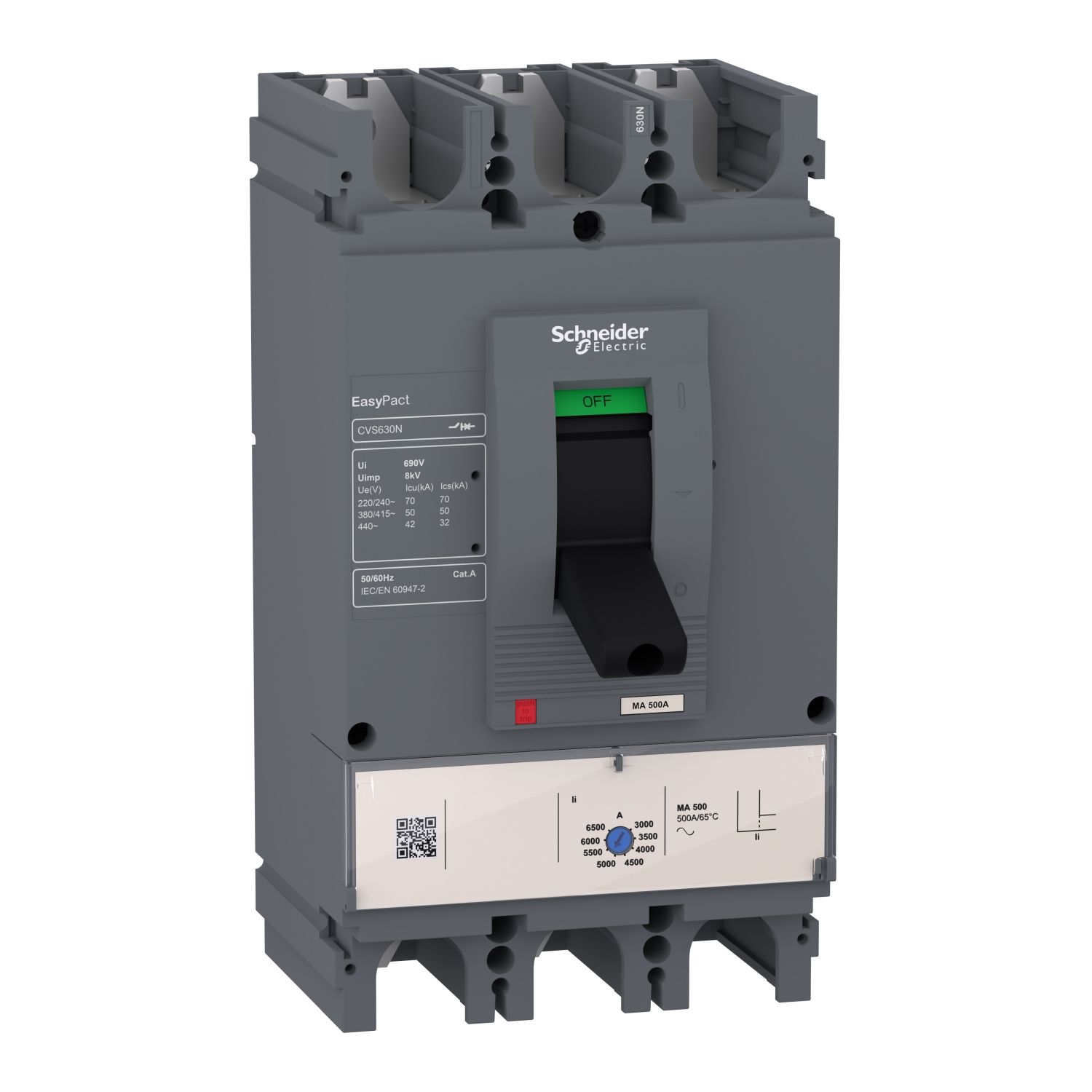 Picture of circuit breaker, EasyPact CVS400N, 50kA at 415VAC, 320A, MA trip unit, 3P3d