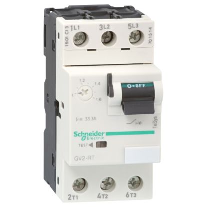 Picture of Motor circuit breaker, TeSys GV2, TeSys Deca,3P,4-6.3A,thermal magnetic,screw clamp terminals,toggle handle