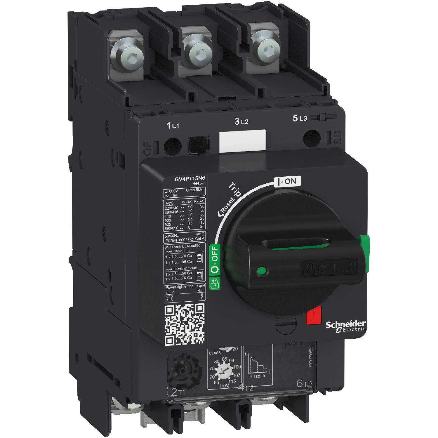 Picture of Motor circuit breaker, TeSys GV4, TeSys GV4, 3P, 115A, Icu 25kA, thermal magnetic, lugs terminals