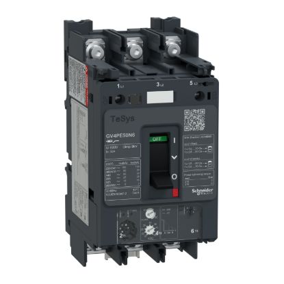 Picture of Motor circuit breaker, TeSys GV4, TeSys GV4, 3P, 50A, Icu 50kA, thermal magnetic, lugs terminals