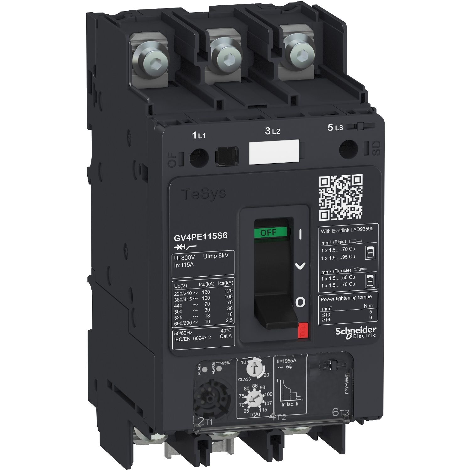 Picture of Motor circuit breaker, TeSys GV4, TeSys GV4, 3P, 50A, Icu 100kA, thermal magnetic, lugs terminals