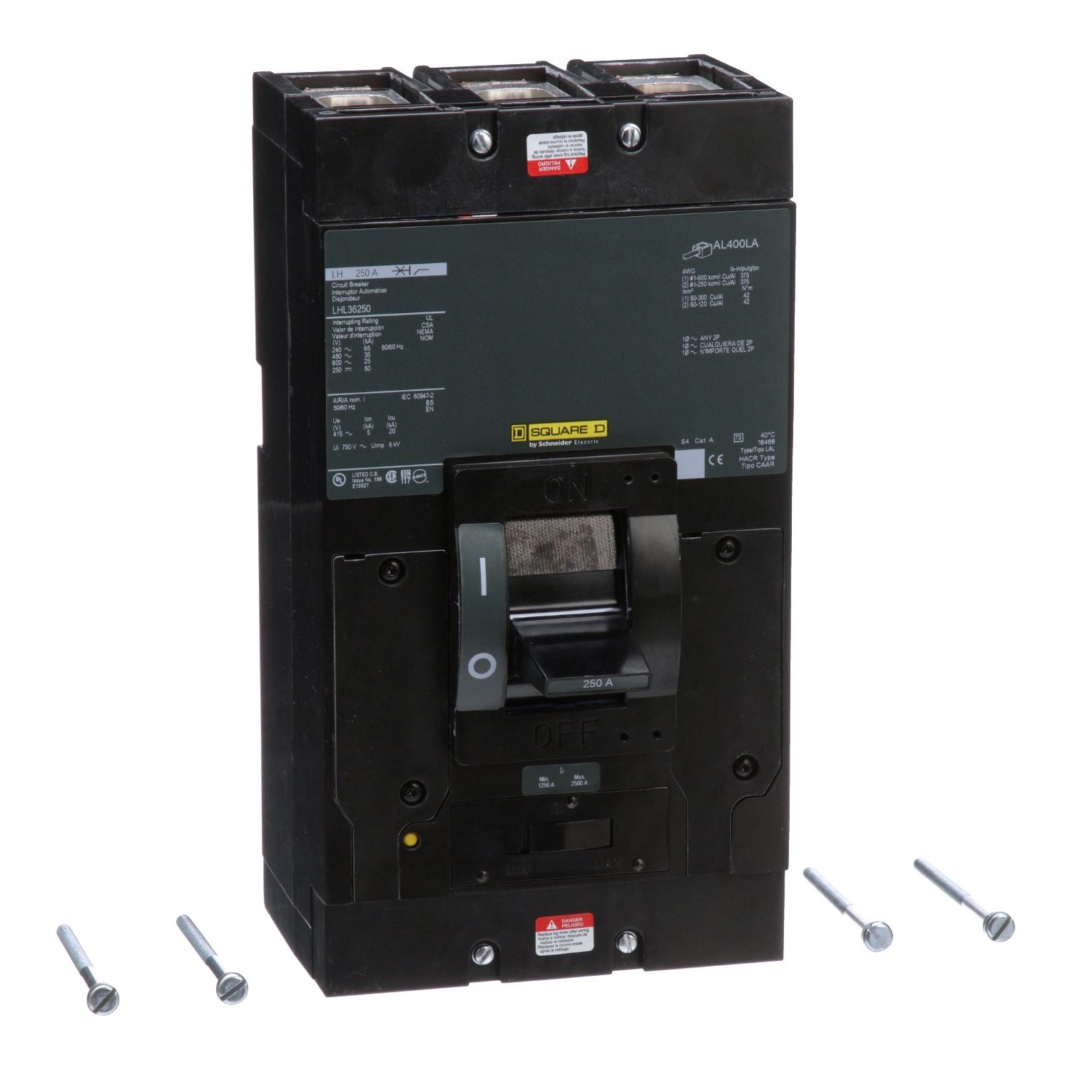 Picture of Circuit breaker, LH, 250A, 3 pole, 600VAC, 25kA, 250VDC, 50kA, lugs, thermal magnetic