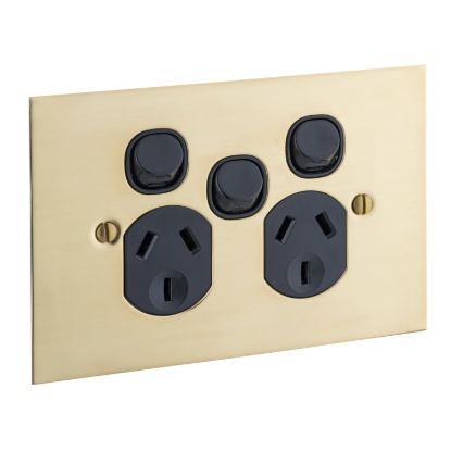 Picture of Twin Switch Socket Outlet, Metal Plate Series, 250V, 10A, BBSL Style, Flat Plate, Rmvb Extra Switch