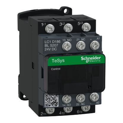 Picture of Contactor, Tesys Deca, railway S207, 3P(3NO), AC-3/AC-3e, 18A, <=440V, 24V DC low consumption coil, lugs-ring terminals
