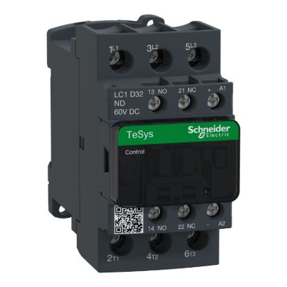 Picture of Contactor, TeSys D, TeSys Deca, 3P(3 NO), AC-3/AC-3e, 0 to 440V, 32A, 60VDC standard coil