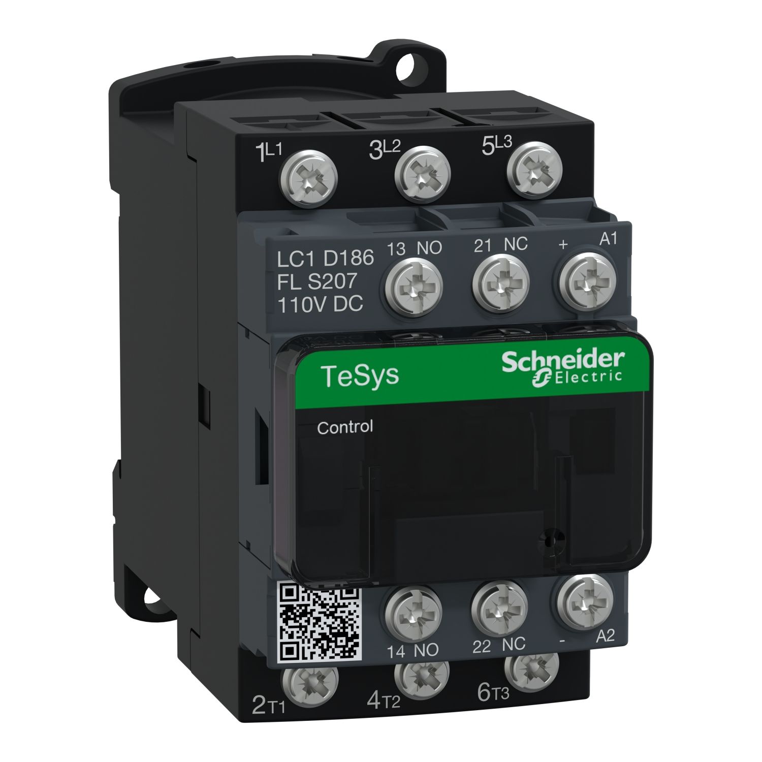 Picture of Contactor, Tesys Deca, railway S207, 3P(3NO), AC-3/AC-3e, 18A, <=440V, 110V DC low consumption coil, lugs-ring terminals