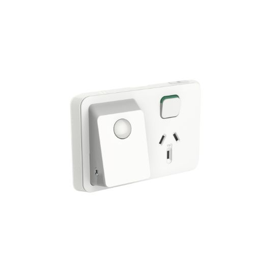 Picture of Night lamp, Clipsal Iconic, with PIR motion sensor and switched socket cover frame, horizontal, vivid white
