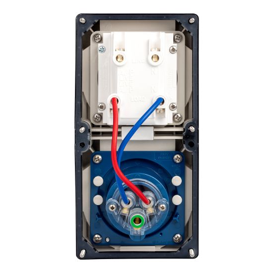 Picture of RCD Protected IEC Socket, 16A, 240V, 3-Round Pin, 2-Gang, Grey